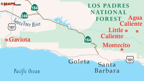 Agua Caliente Little Gaviota Hot Springs Map Santa Barbara trail hike Los Padres National Forest directions